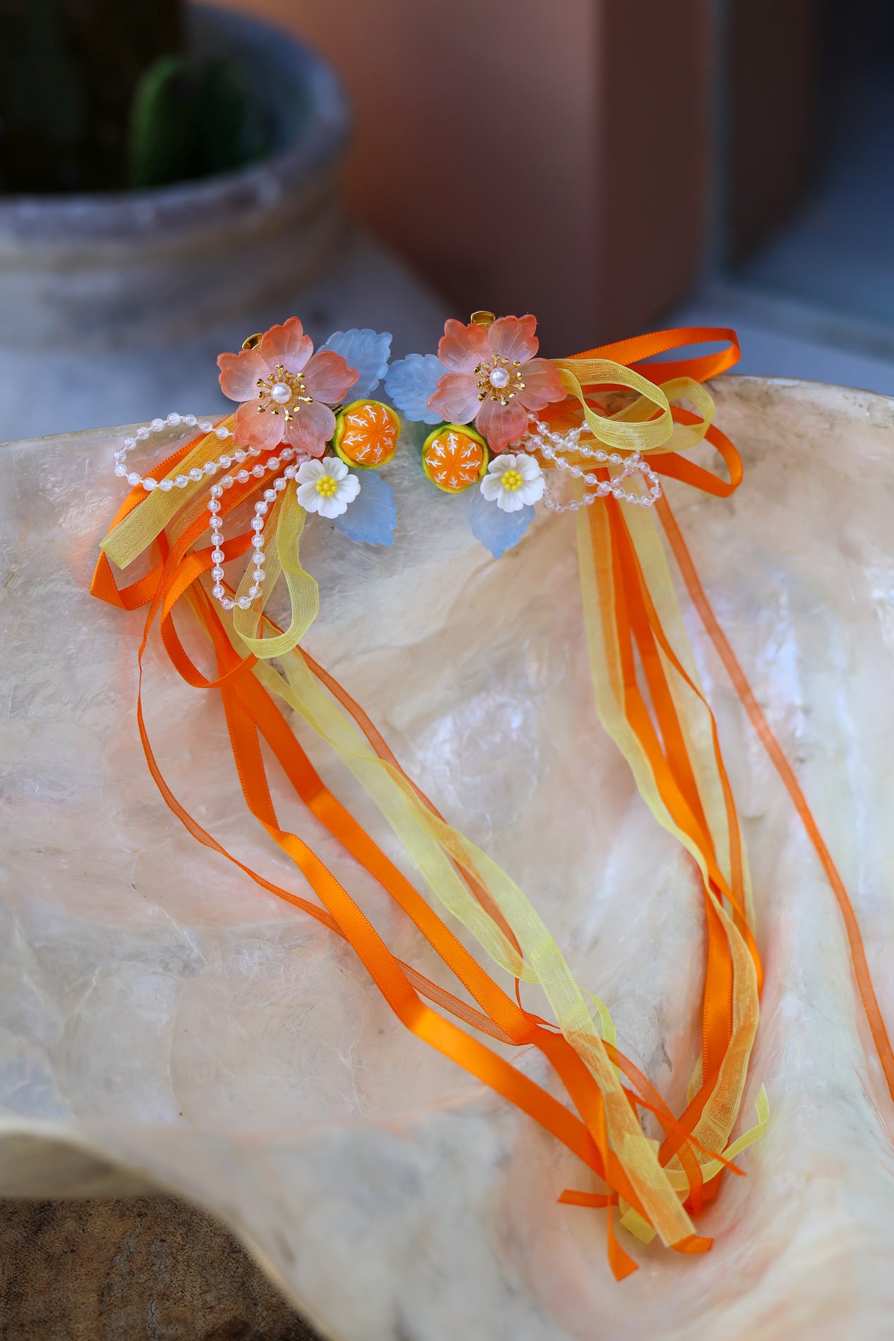 Orange Floral Hair / Boots Clips - 2pk