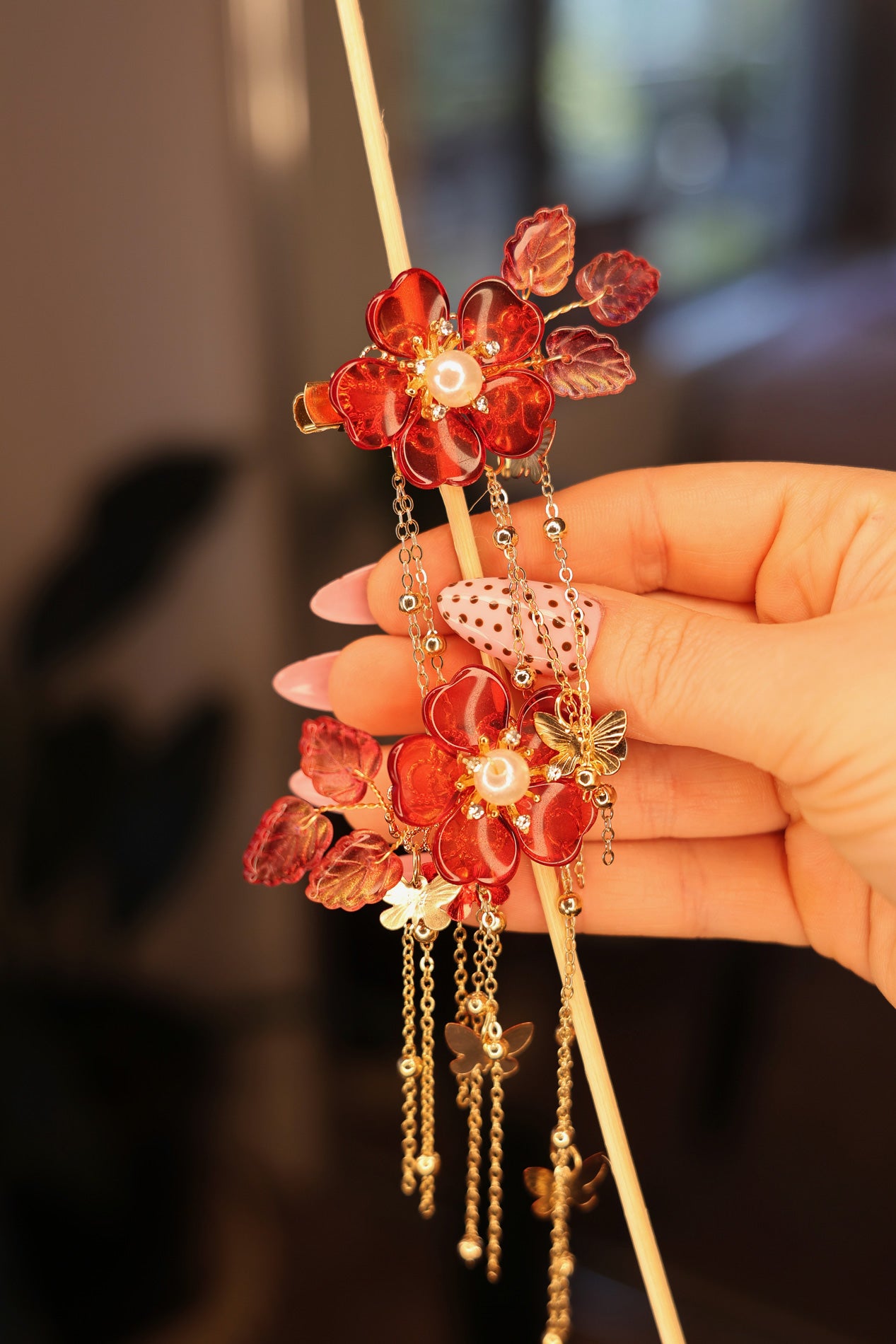 Red Floral Hair / Boots Clips - 2pk