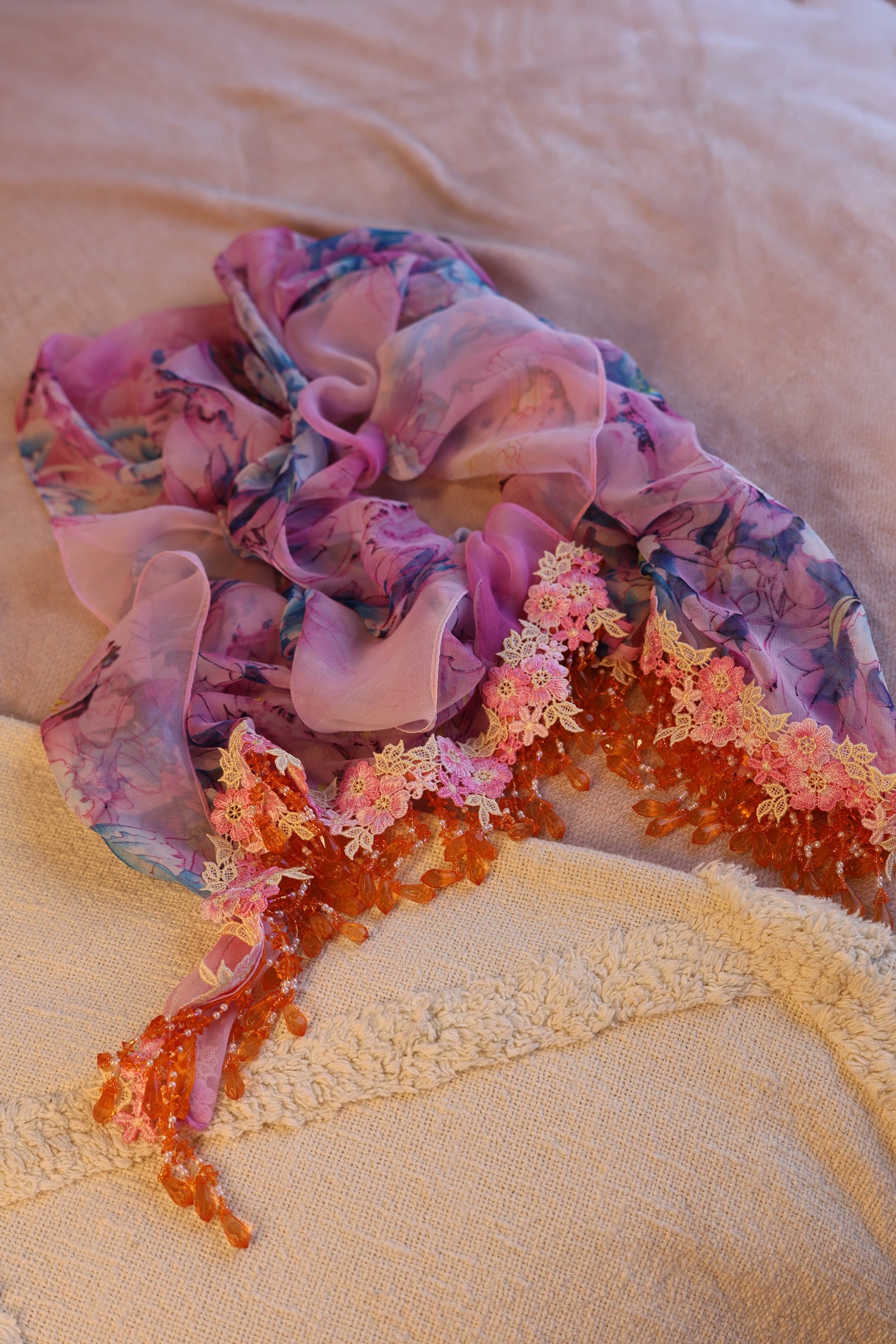 Fire Pink Floral Pashmina - One Of A Kind