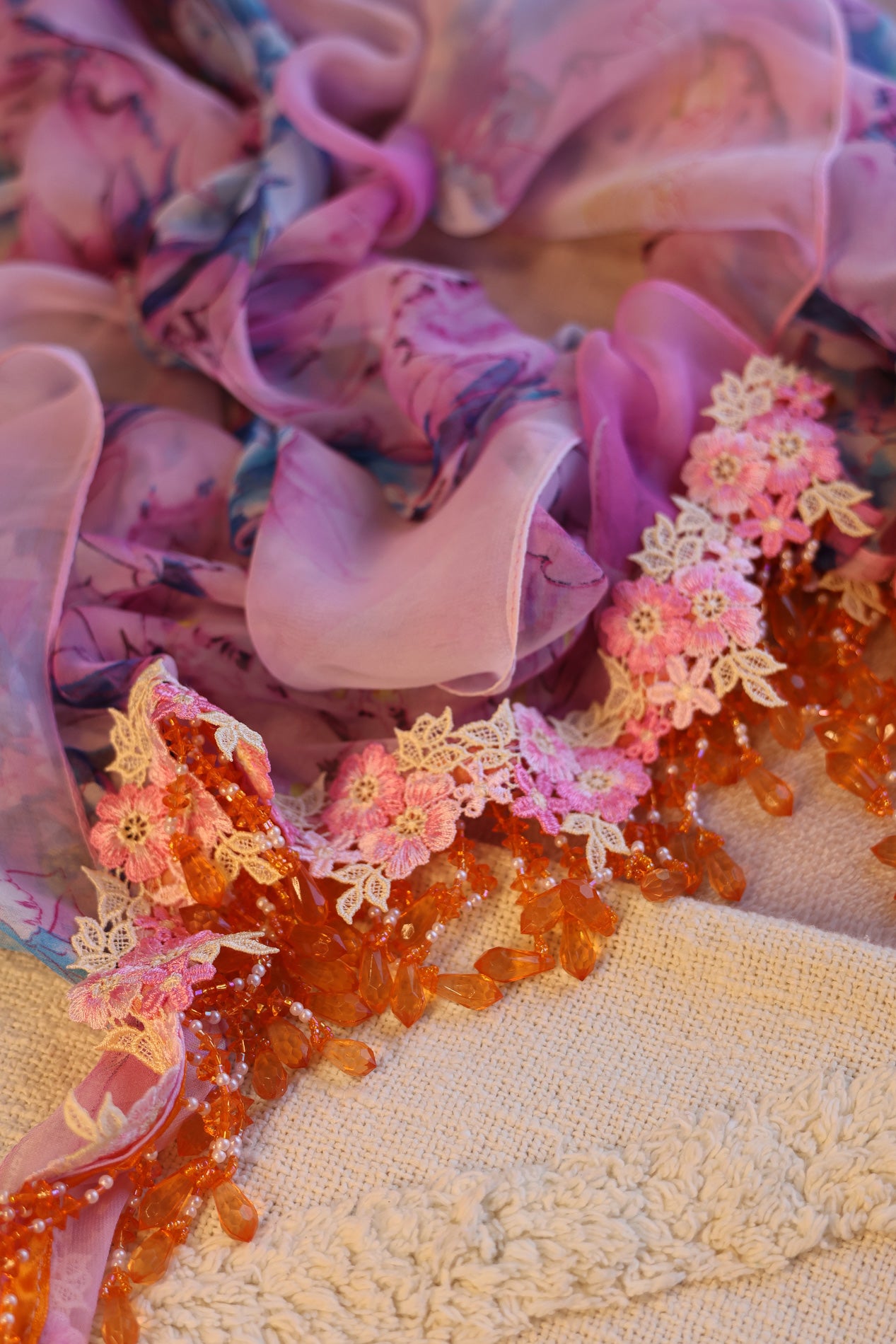 Fire Pink Floral Pashmina - One Of A Kind