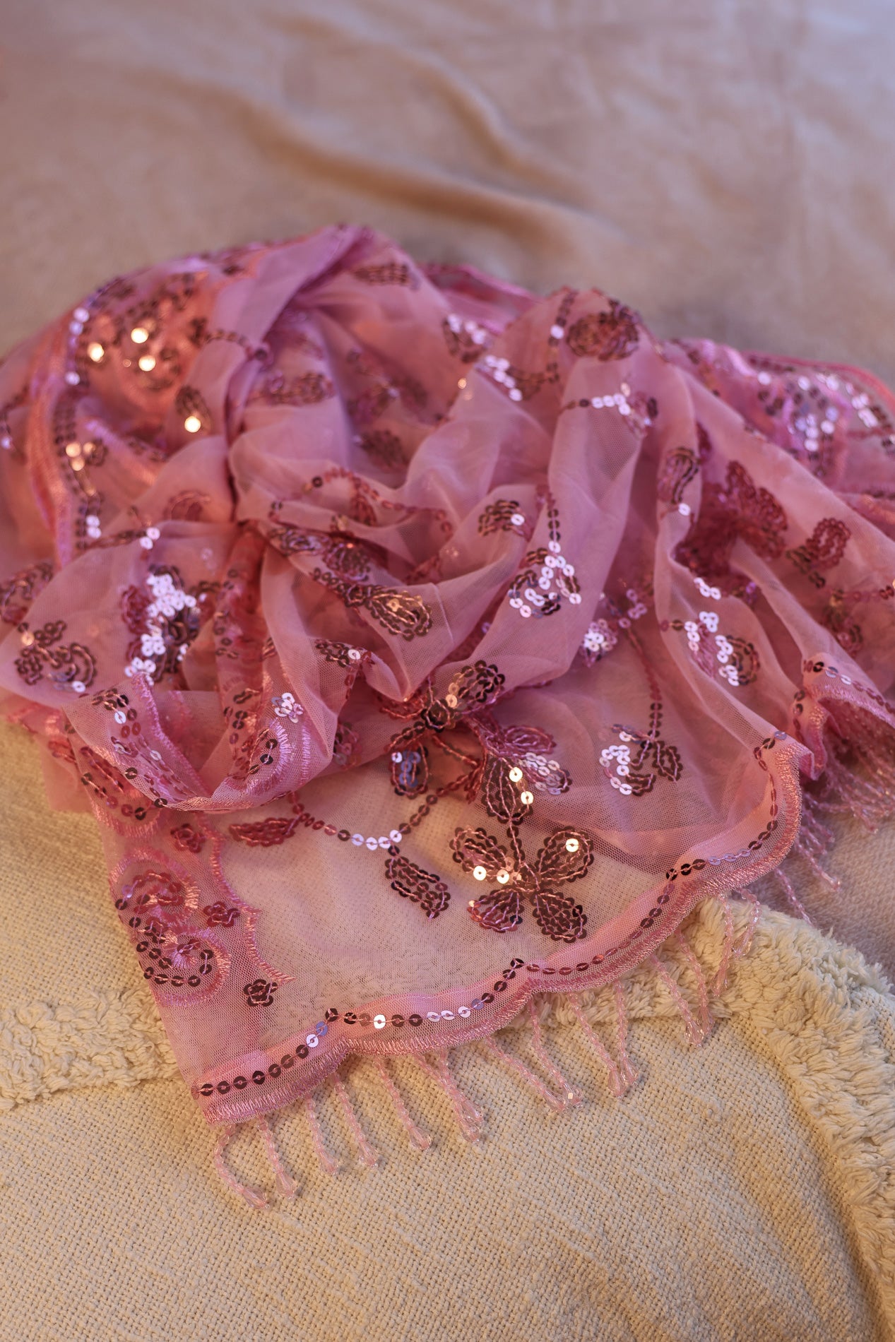 Pink Sequin Pashmina