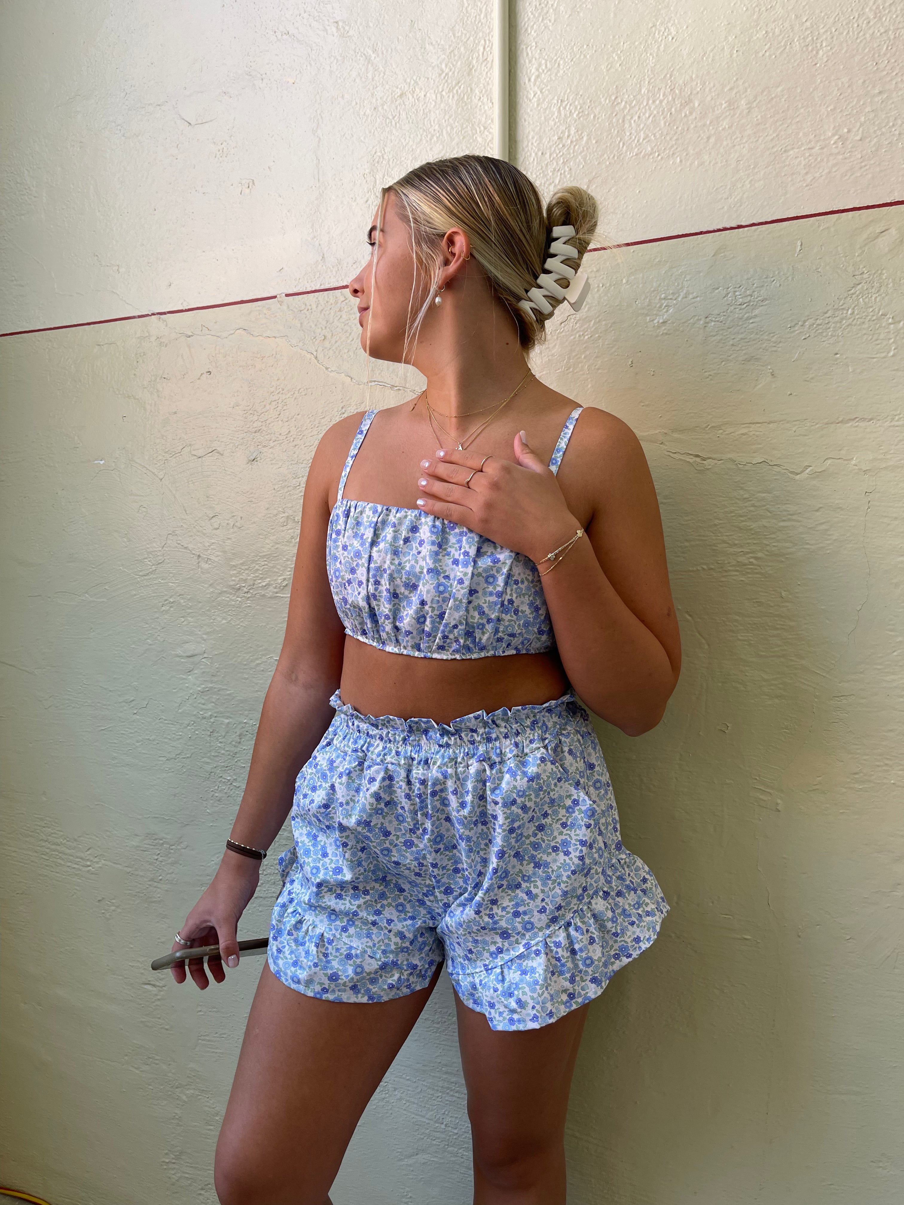 Blue Floral Picnic Shorts