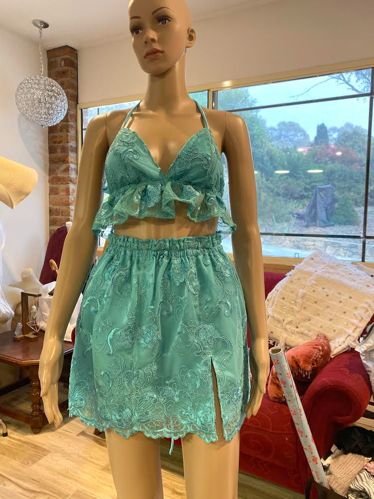 Create Your Own - Lace up Bralette and Elastic Split Skirt (Lace)