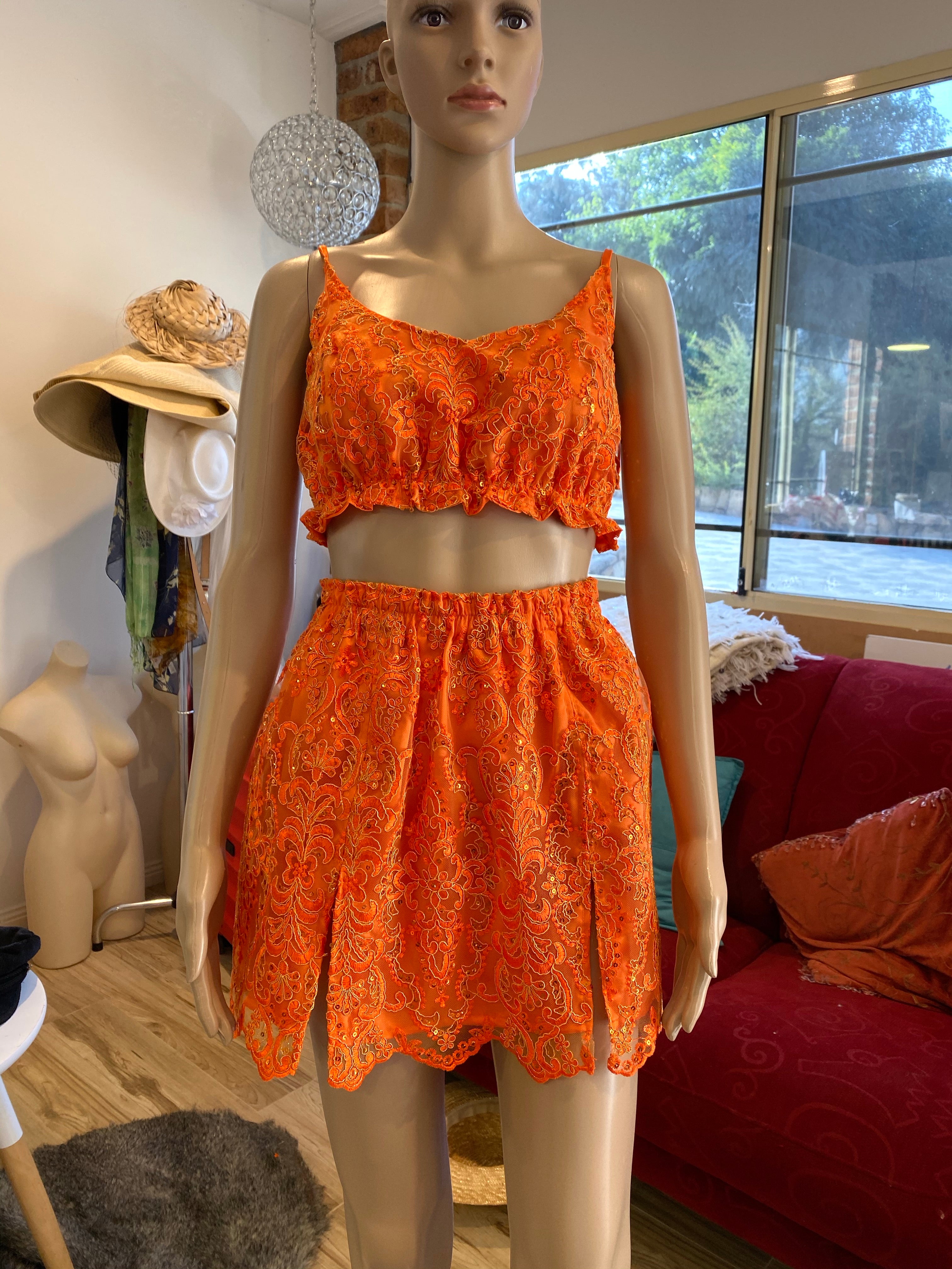 Create Your Own - Frill Crop and Double Split Skirt - Lace