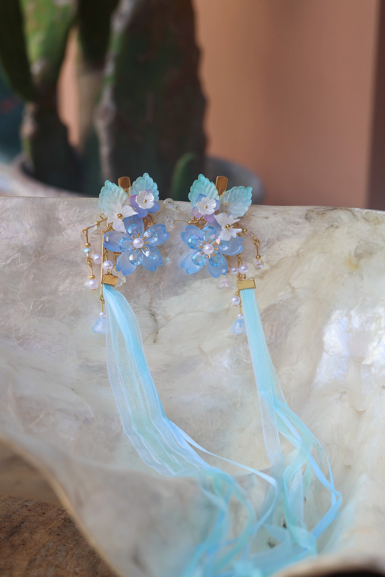 Blue Floral Hair / Boots Clips - 2pk