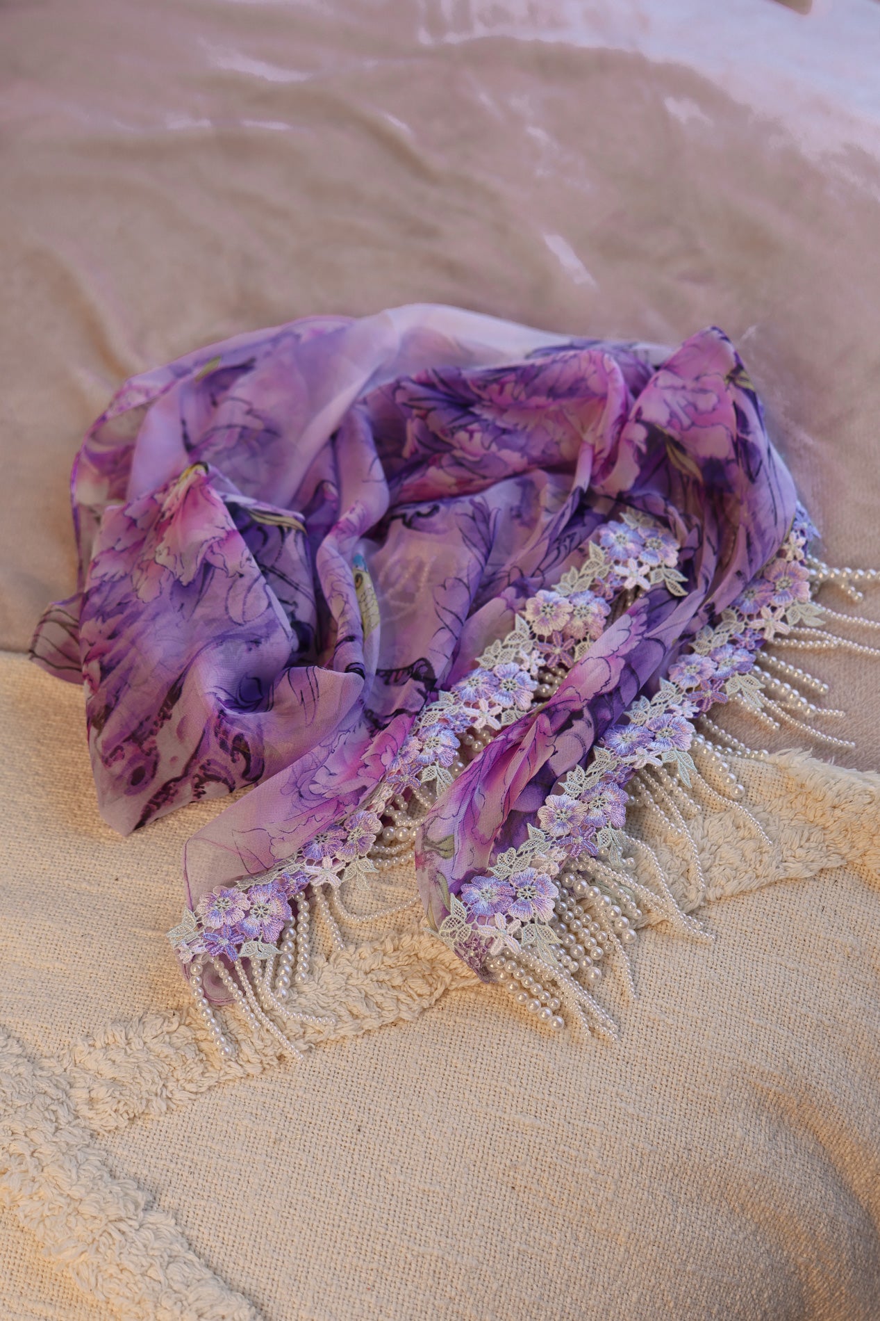 Purple Floral Pashmina - One Of A Kind