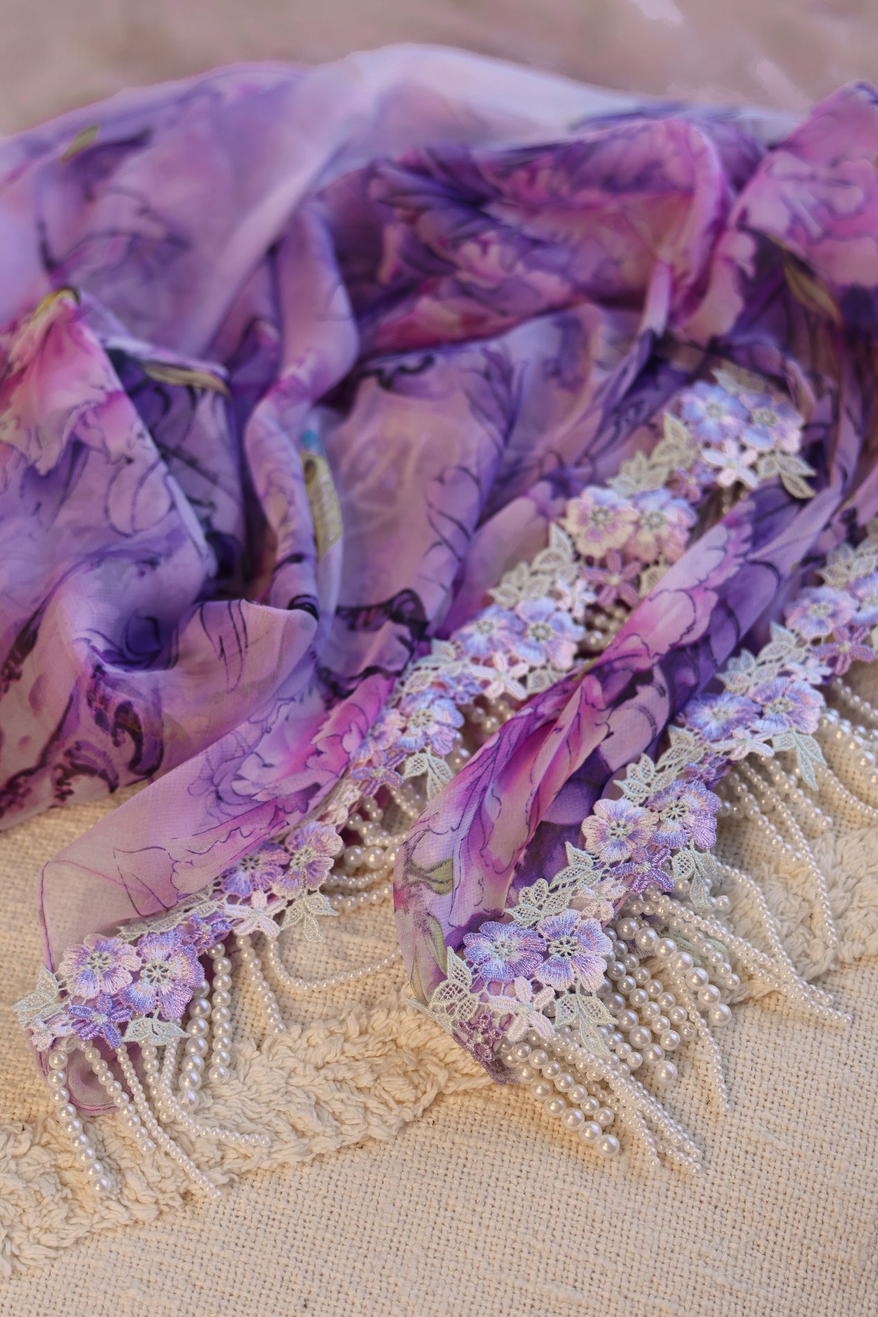 Purple Floral Pashmina - One Of A Kind