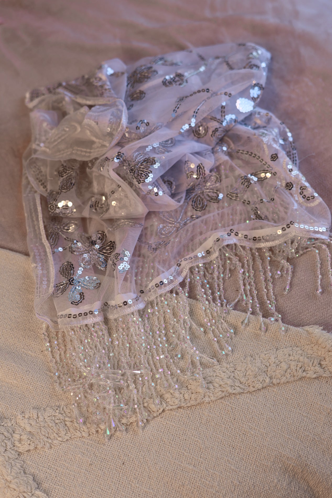 White Sequin Pashmina - One Of A Kind