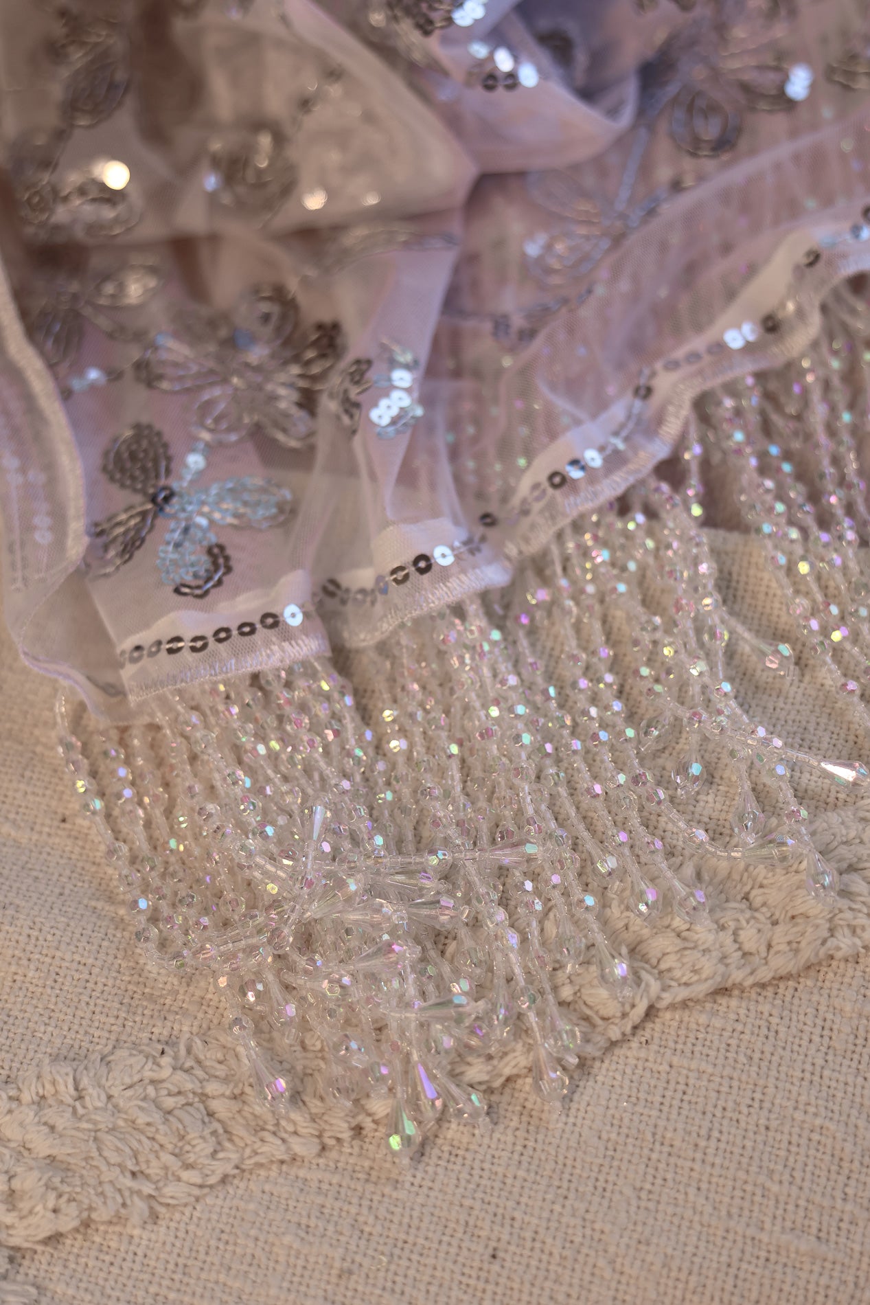 White Sequin Pashmina - One Of A Kind