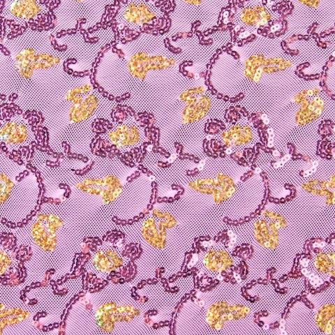 Purple Floral Sequin Stretch Mesh - Slightly Sheer